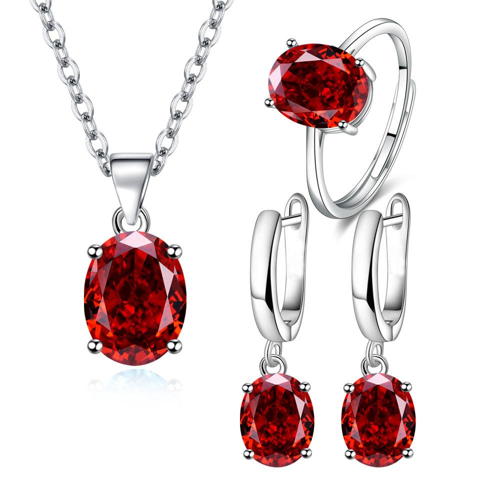 Ebay Oval Zircon Set Women'S Versatile Egg Shaped Colored Imitation Gemstone Ring Crystal Pendant Necklace