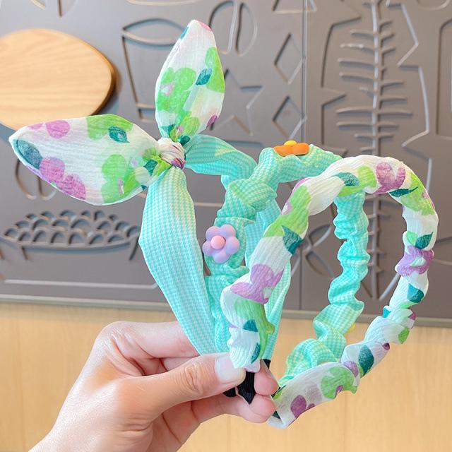 2024 Korean Green Headband & Hairpin for Girls - Trendy Douyin Style High-Value Headdress for Kids