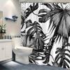 1 piece of black and white tropical leaves with rich details, monstera and palm plants, digital watercolor shower curtain