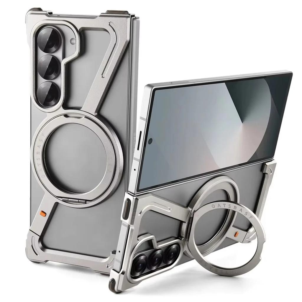 Coque Métallique en Z Magsafe pour Samsung Galaxy Z Fold 6 5 S25Ultra Alliage d'Aluminium Support Magnétique Rotatif Couverture de Sécurité