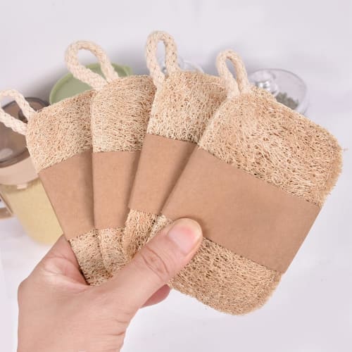 WANJICHENRUI Natural Loofah Brush, Kitchen Sponge, Loofah Scrubbing Brush for Dishwashing, Antibacterial, Natural Plant Fiber, 4 Pieces