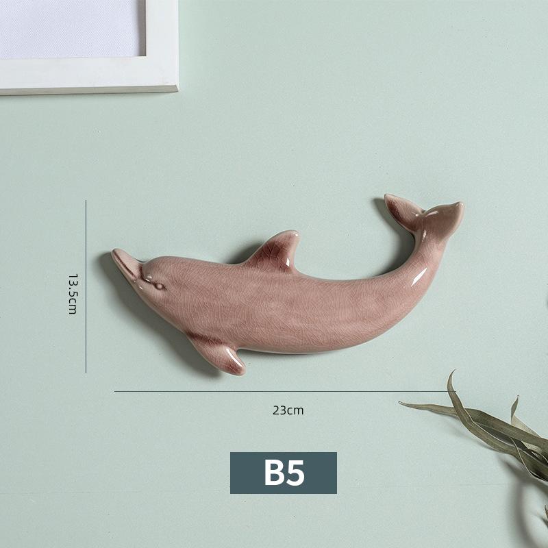 1 ks Nordic Style 3D keramické nástěnné malby s delfíny Nástěnné závěsné pozadí Dekor Řemesla Restaurace Obývací pokoj Kancelář Dekorace