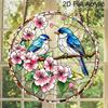 2D Flat Acrylic Peach Blossom Birds Suncatcher Decorative Hanging Ornament, 7.87/11.81inches Love Birds Home Window Porch Wall Garden Tree Decor