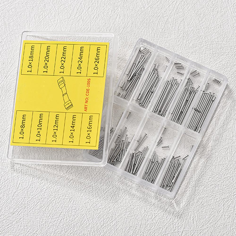 Watch Band Spring Bar Set 100pcs 8-26mm 1.0mm Thick Metal Watch Pins Clasp Buckle Tube Durable Watch Replacement Parts Universal