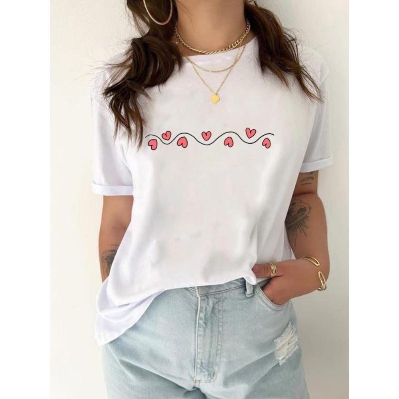 European Size Tee Top Women Love Heart Trend Cute 90s Clothing T Shirt Woman Print Fashion  Female Short Sleeve Graphic T-shirts