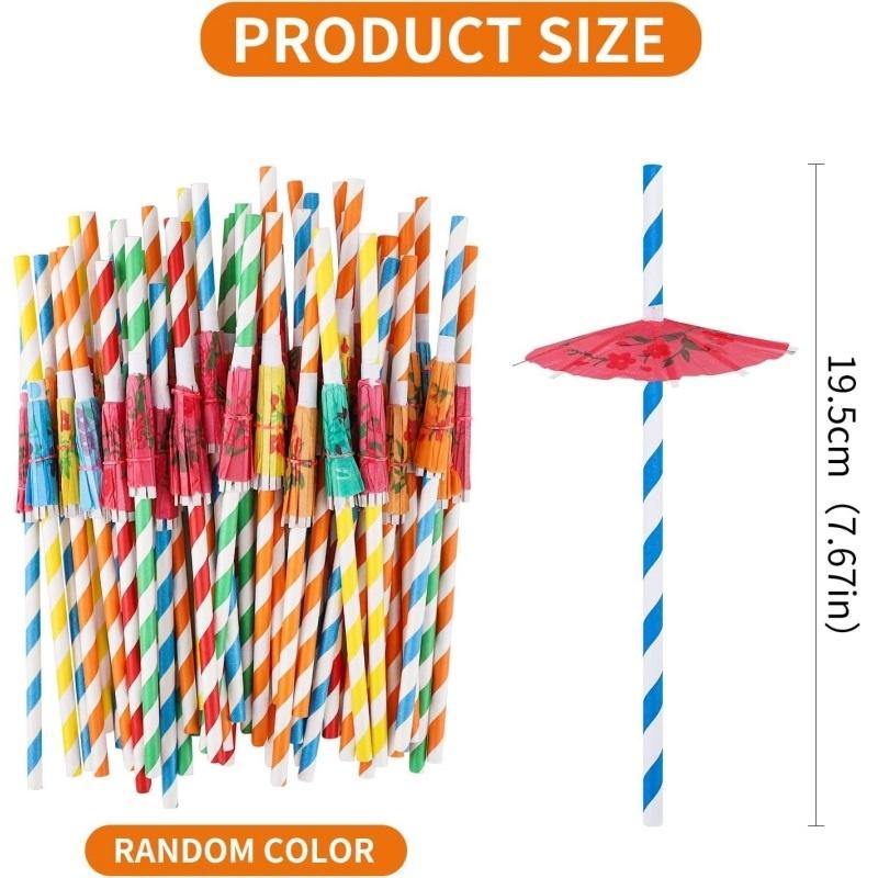 50x Cocktail Umbrella Straws Tropical Hawaiian Pool Party Drink Decoration Straw