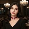 Rhinestone Bow Choker Zinc Zinc Alloy Velvet Collar Necklaces Exquisite Bowknot Earrings  New Year
