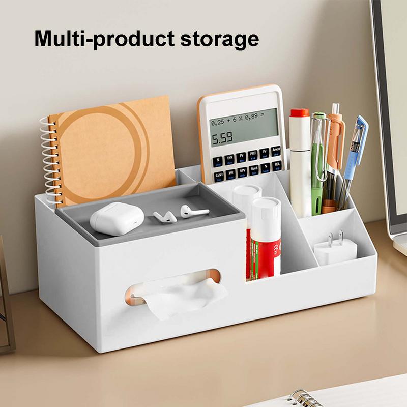 Desktop Tissue Holder Storage Box Multi-Functional Cosmetic Storage Organizer Tissue Dispenser for Living Room Bedroom Office