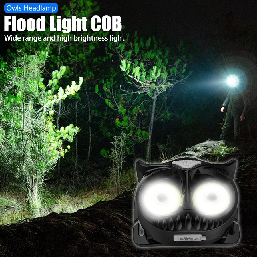 1200mah COB LED Owl Headlamp Charge Headlight with Hook EDC Flashlight for Children Running Fishing Camping with Strong Magnetic