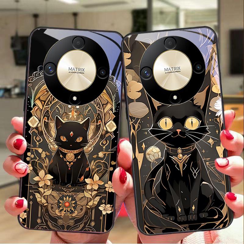 Câine Negru Auriu Pentru Honor Magic 6 50 70 90 Lite X7b 200 Pro Nova 10 Nova 5T X6 P30 Pura 70 Ultra Carcasă de Telefon din Sticlă Călită