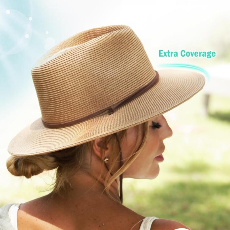 Breathable Paper Straw Panama Hat with Adjustable Chin Strap and Wide Brims Sun Protections for Women Vacation and Trip
