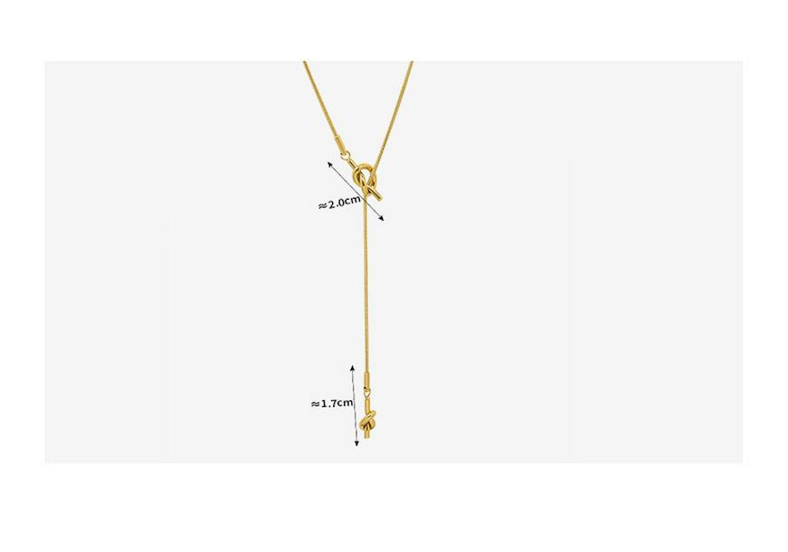 18K Gold Plated Korean Geometric Heart Knot Tassel Necklace M045