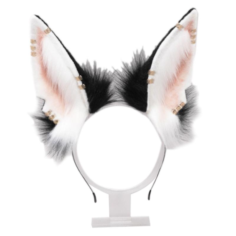 Lolita Plush Hair Hoop Wolf Ears Headwear with Metal Ring Furry Headband Cute Anime Fancy Dress Cosplay Accessories