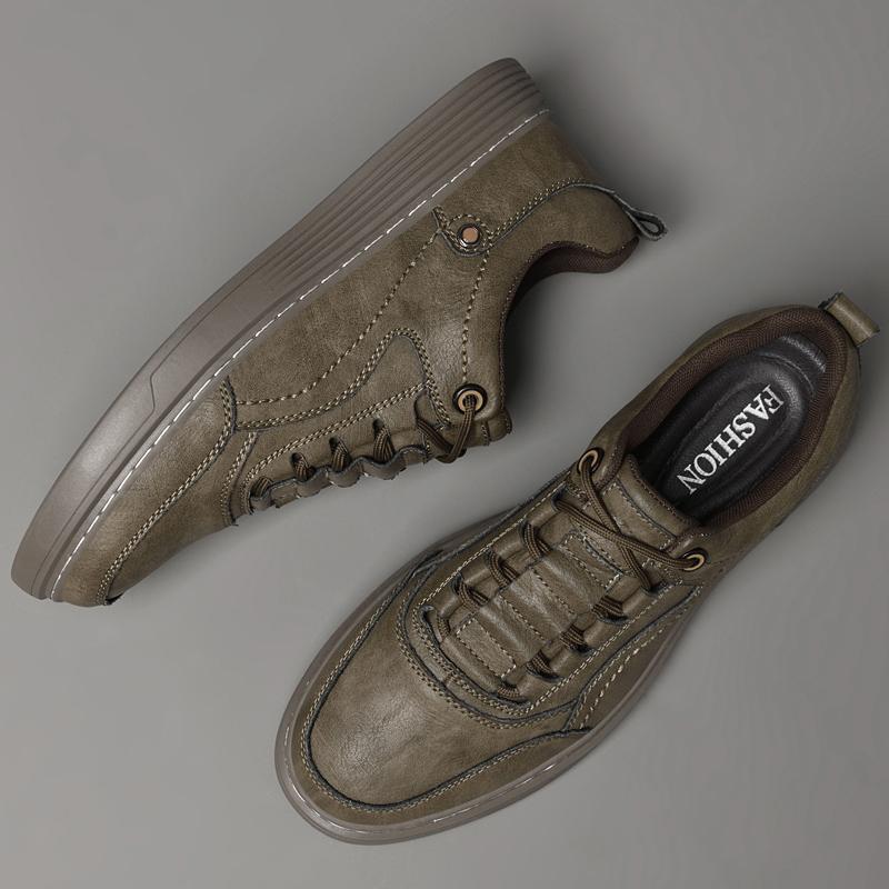 Trendy Men's Genuine Leather Casual Shoes Khaki Color Thick Soled Oxford Shoes Outdoor Men's Sports Shoes Non Slip Free Delivery