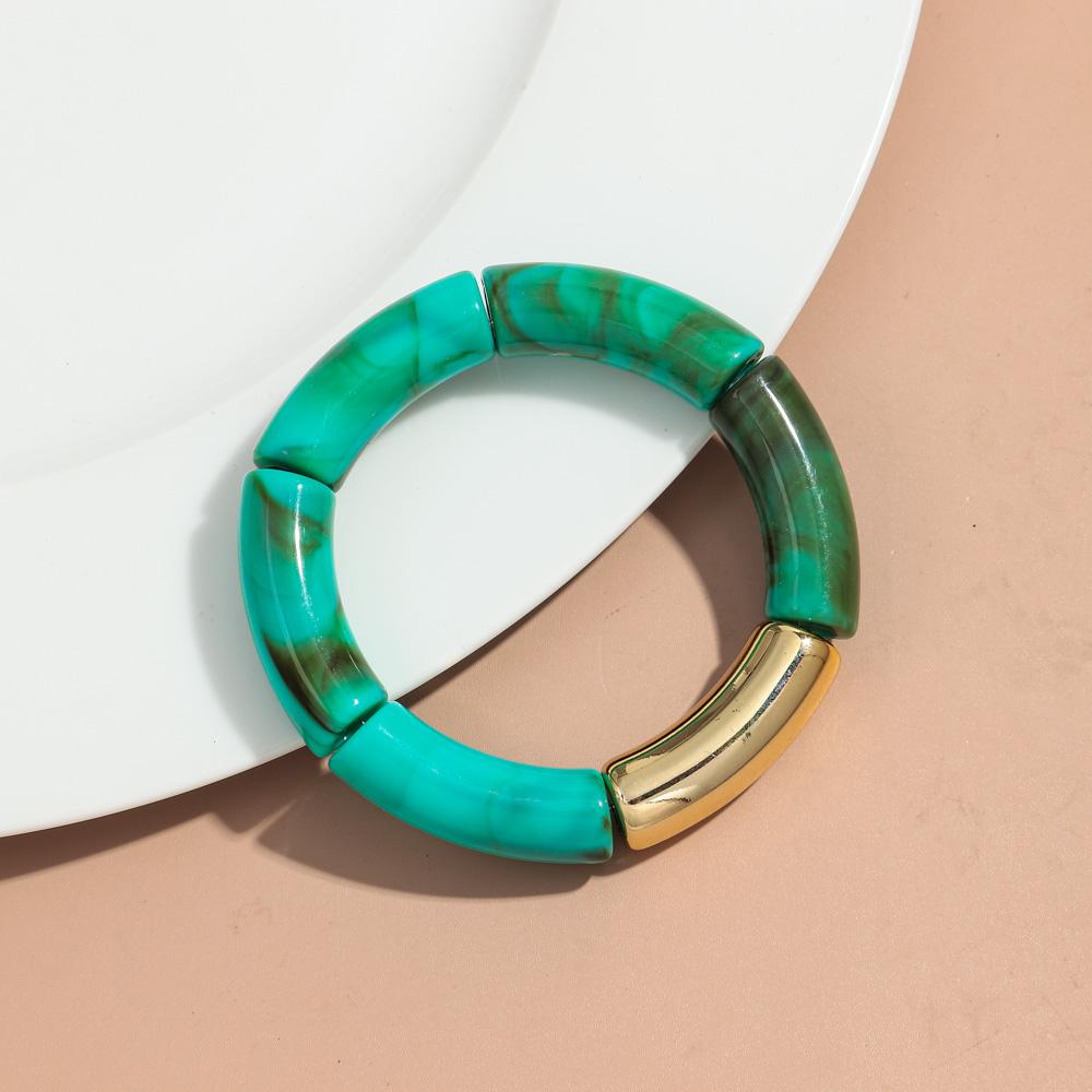 Retro Acrylic Chunky Bamboo Curved Tube Bracelets for Women Boho Mixed Color Resin Stretchy Stack Bangles Trendy Jewelry Gifts