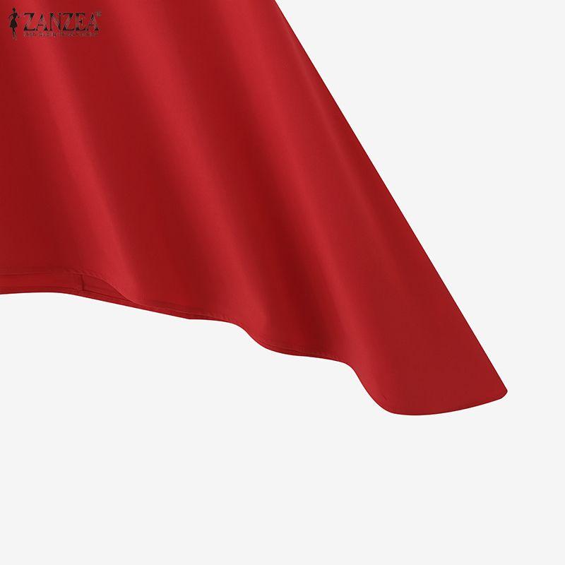 ZANZEA Women Casual Round Neck Short Sleeve Asymmetrical Hem Blouse