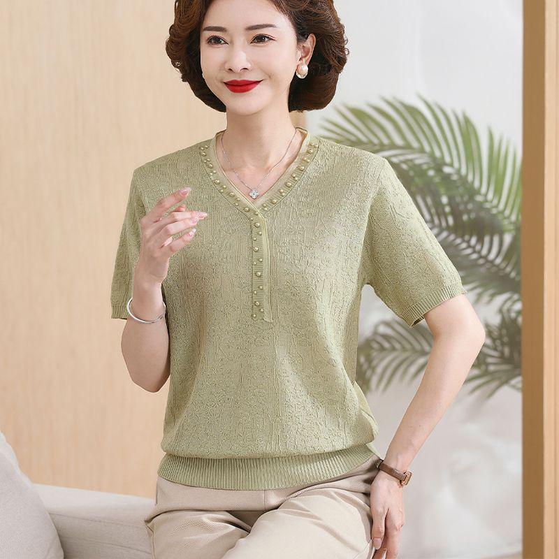 Mom's Summer Ice Silk Short-Sleeve T-shirt for Women 50+