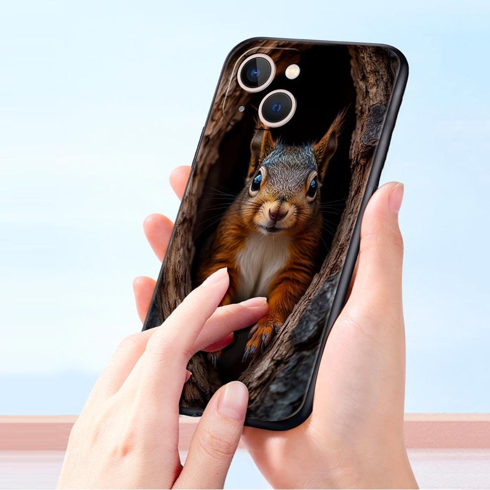 Cartoon Animal Bear Fox Squirrel Luxury Phone Case For iPhone 17 Air 16 Plus 13 15 14 12 11 Pro MAX 7 8 SE Soft TPU Black Cover