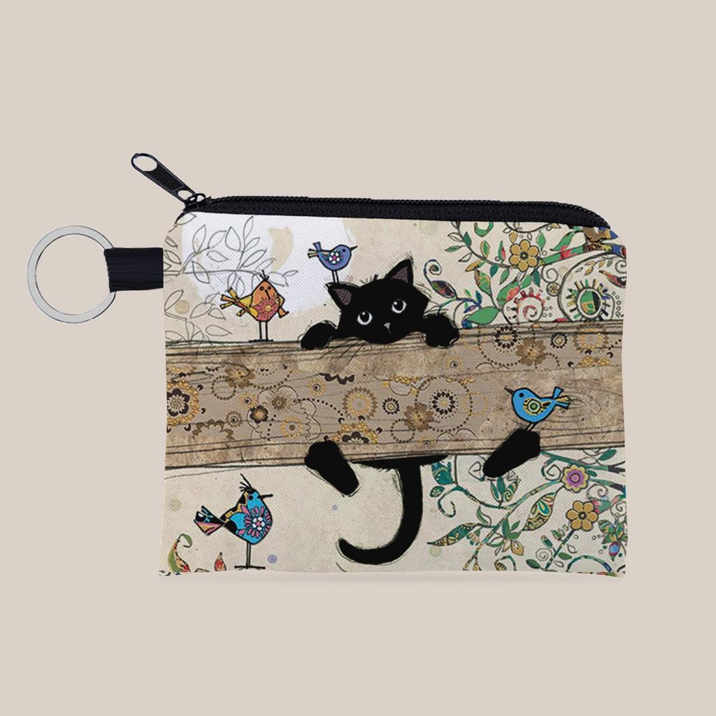 Adorable Cat Print Coin Purse & Keychain Gift for Girls & Women