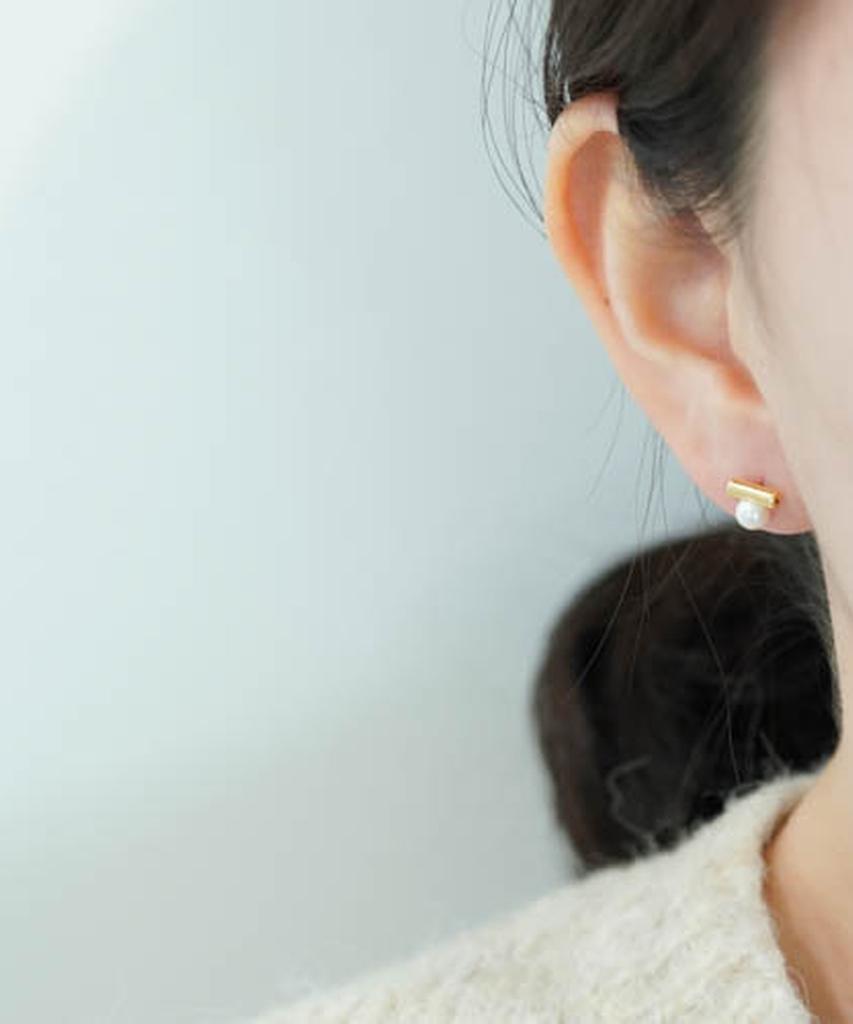 Alleun Silver 925 Swarovski Pipe Bar Bold Pearl Earrings