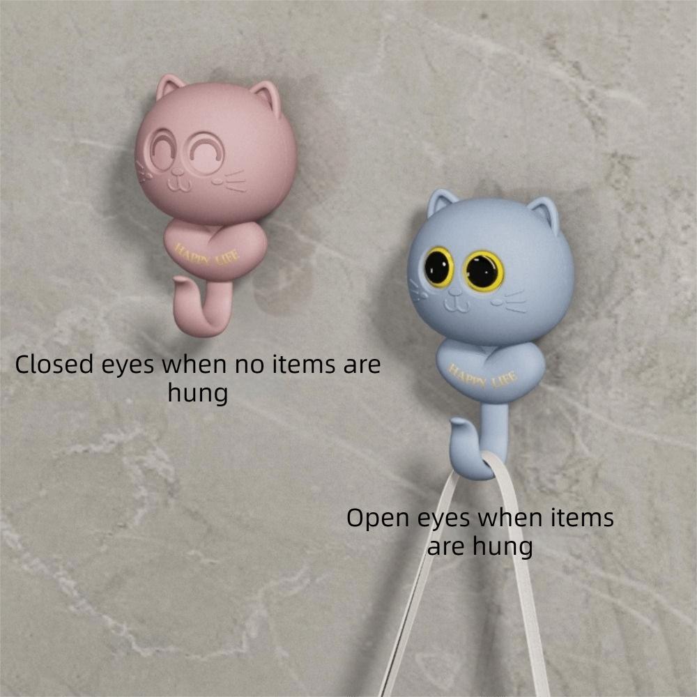 Wall Hanging Cat Blink Eyes Hook Free Punching Key Holder Cartoon Cat Hooks Entrance
