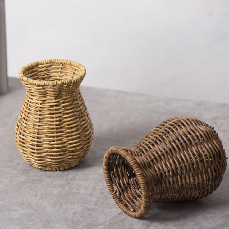 Minimalistische Dekorationsvase in Rattan-Optik, Rattan-Vase für Hochzeits- und Event-Tischdekorationen Pflanzenvase, Blumenarrangement