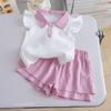 Girls Summer Sweet Polo Shirt Set Stylish Flutter Sleeve Casual Two Piece Outfit For Kids
