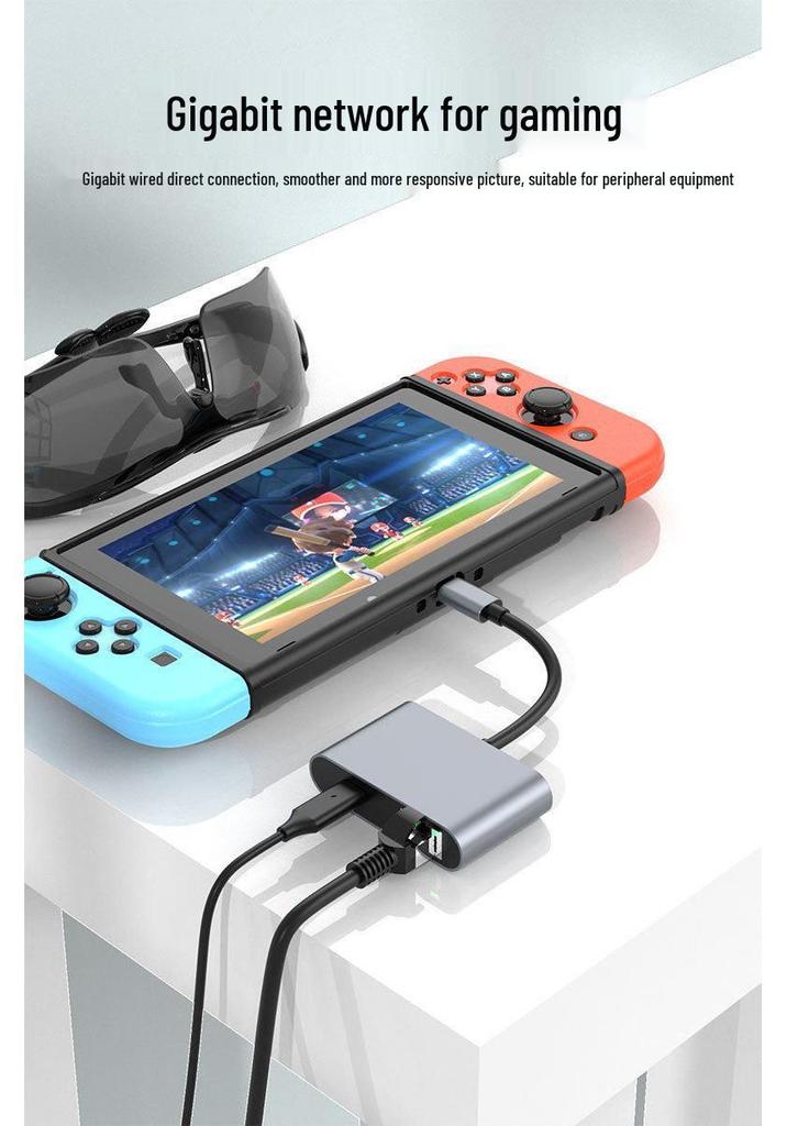 USB-C Ethernet Adapter: 4-in-1 Dock with RJ45, Dual USB Ports, and 60W PD Fast Charge