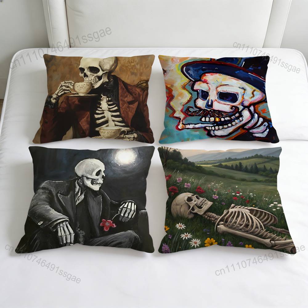 Funny Skull Art Square Pillow Cover Decorative Throw Pillow Case for Sofa Couch Bed Home Car Living Room Decoration