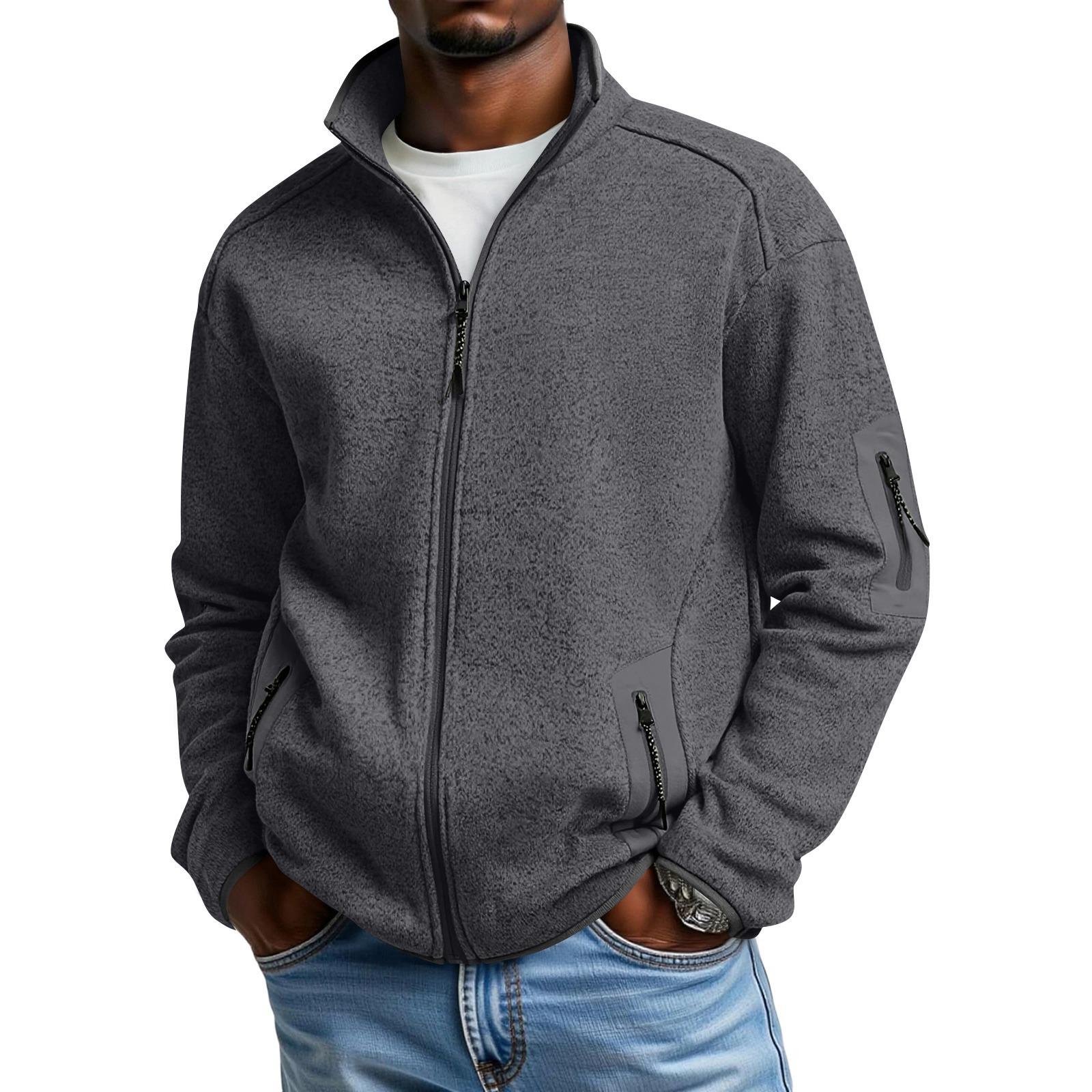 Мужской  Повседневный  Спортивный  Стойка  Воротник  Длинный  Рукав  Кардиган  Толстовка  Пальто M чёрный