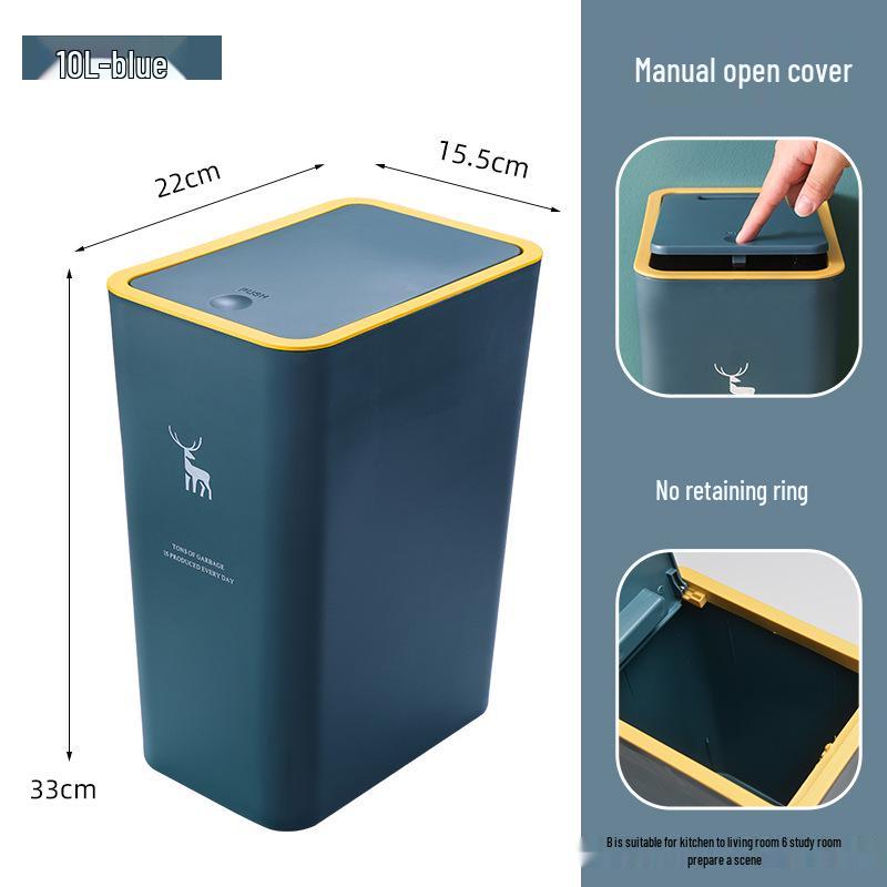 Press-Type Trash Can with Lid for Home, Hotel, or Bathroom