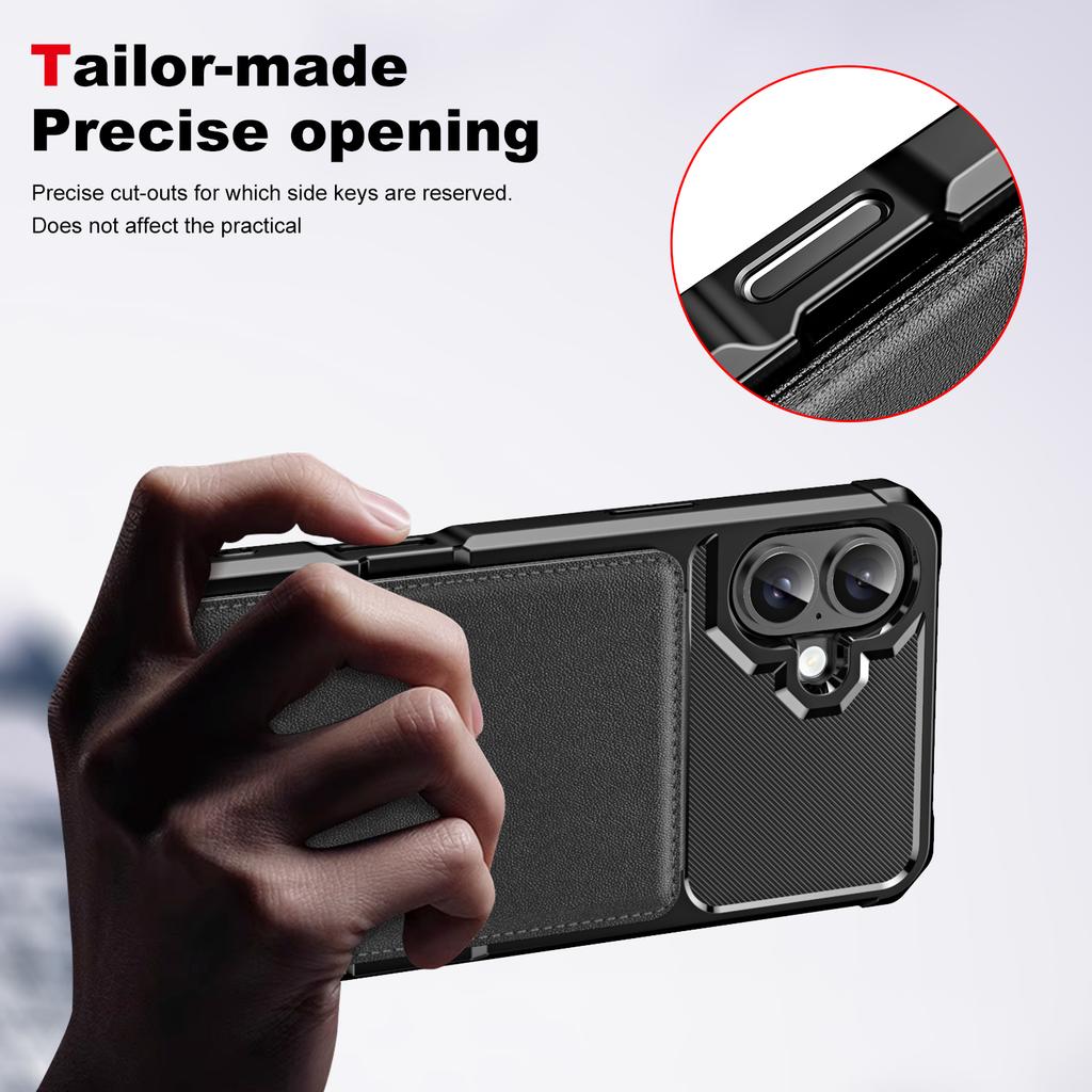ZM11 For iPhone 16 Plus Case Card Slot Kickstand PU+TPU Phone Cover