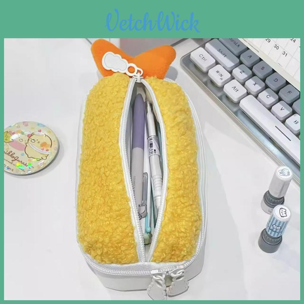 Plush Shrimp Pencil Case For Girls With Large Capacity And Korean Style Design