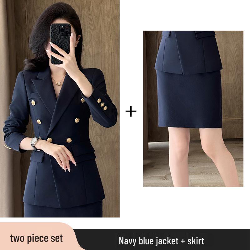 Navy Blue Women's Suit Set - 2025 Spring/Autumn High-End Hotel Manager Professional Business Uniform.