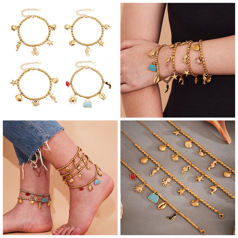 Qiong Yao Ocean DIY Beaded Bracelet Set: Starfish Shell 5A Zirconium Stainless Steel Ornament