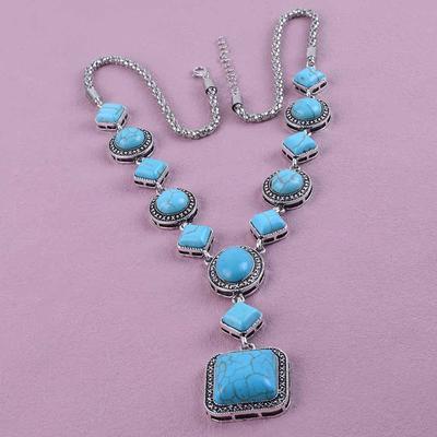 Vintage Boho Turquoise Pendant Necklaces Ethnic Style Beaded Chain Necklace Sweater Chain Necklaces Women Jewelry Gifts