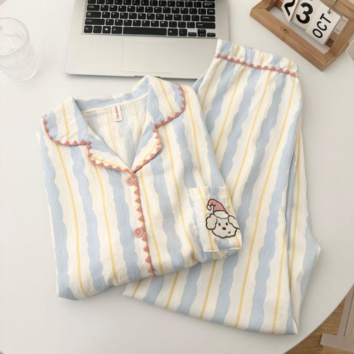 Yellow Plaid Shell-Edged Cloud Cotton Pajama Set for Women - Long Sleeve, Spring/Autumn Homewear with High-End Feel.