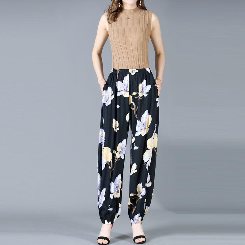 Kalhoty pro matky středního a staršího věku Letní lucernové kalhoty Kalhoty na spaní Květinové kalhoty Dlouhé kalhoty