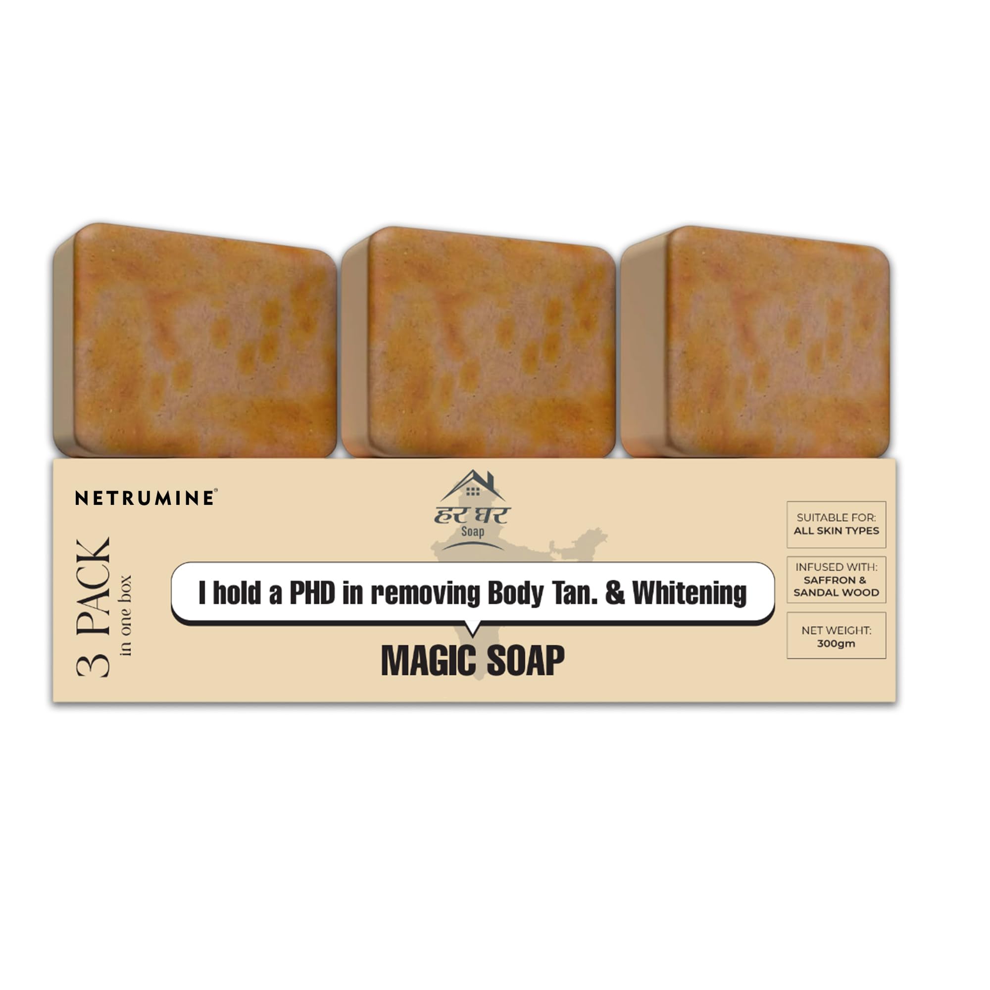 

Magic Soap 3 Pack Bath Soap Bar for Deep Cleansing Tan Removal Skin Brightening with Saffron Sandalwood Suitable for All Skin Types Daily Bath Soap