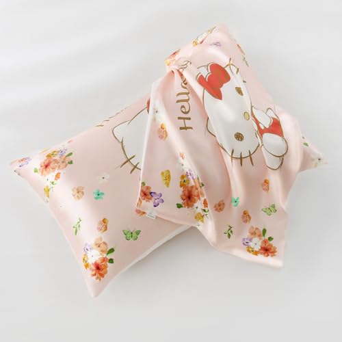 Utukky Silk Pillowcase, Sanrio Characters Hello Kitty, 43x63cm, 100% Silk, Envelope-Style Pillowcase, Smooth, Glossy, Washable, Suitable for All Seaso