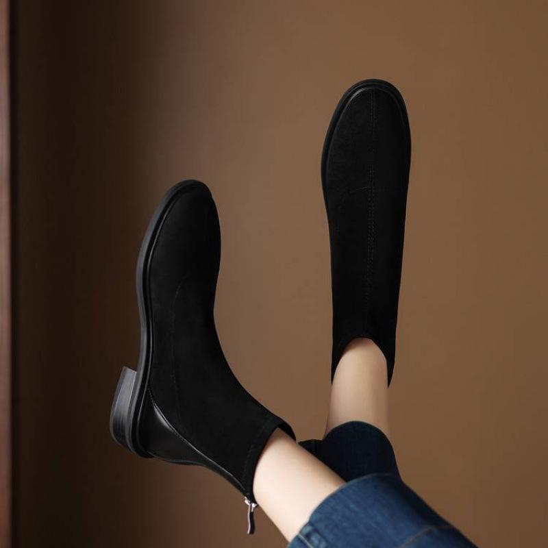Autumn and winter women's suede Martin boots solid color low heel large size women's boots round head Korean version medium boots new leather boots w