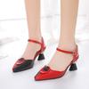 Women Sweet High Quality  Comfort European Stylish Bow Tie Square Heel Shoes Lady Classic  Summer Party Shoes