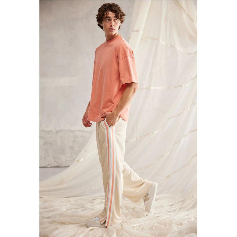 

UO SC Американский Ретро Мужские и Женские Контрастные Полоски Детали Разреза на Ноге Хип-Хоп Свободные Брюки на Шнуровке Cream apricot 2XL