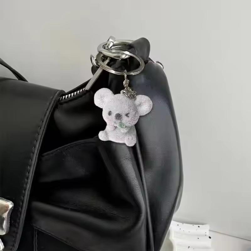 Flocked Koala Keychains Resin Cartoon Cute Stuffed Animal Charms Bag Pendant Keychain For Men Women Friends Couple