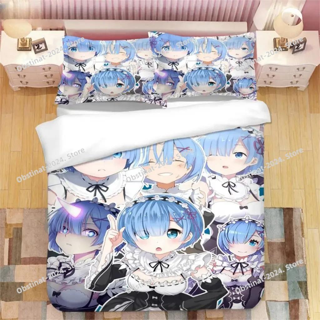 Japanese Anime Kawaii Ram Rem 3D Bedding Set Printed Bed Set Duvet Cover Sheet Pillowcase Soft Quilt Cover Full Queen King Size