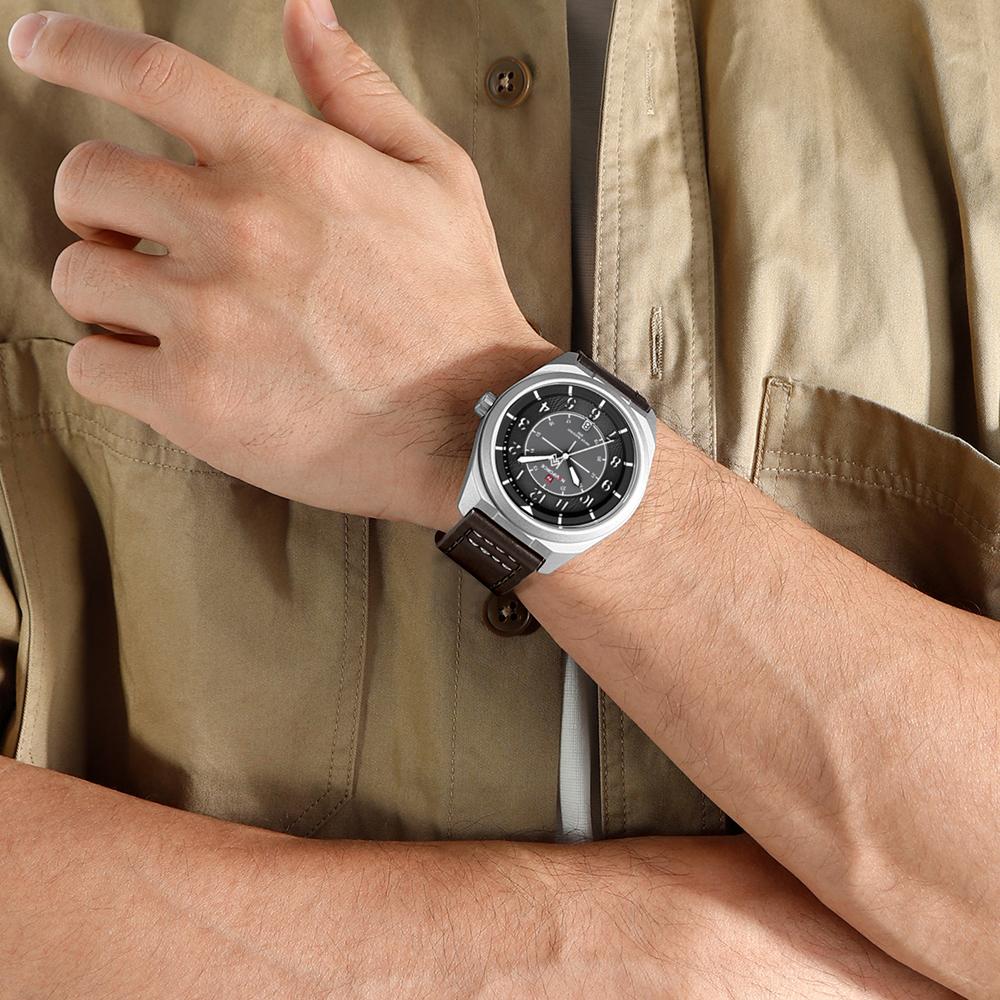 NAVIFORCE Original Men Fashion Quartz Watch Leather Strap 30m Waterproof Calendar Compass Design Men Leisure Business Watch NF9281L