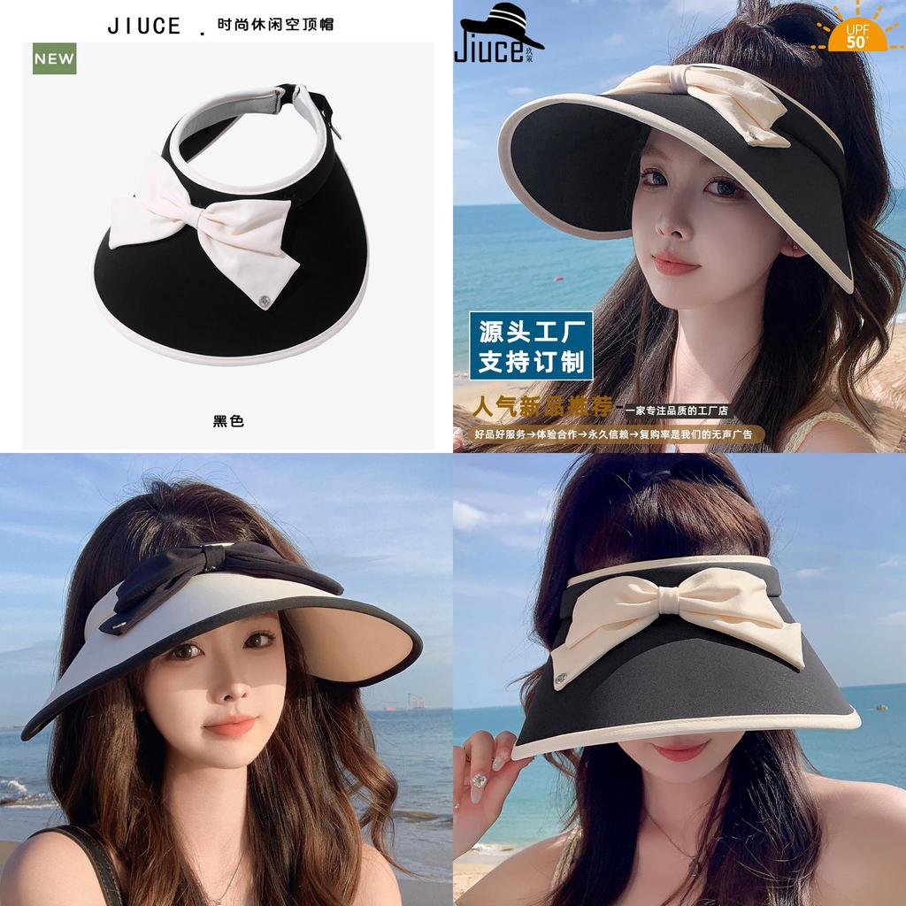 Cute Butterfly Bow Sun Hat Elegant Wide Brim Uv Protection Outdoor Travel Cap Women