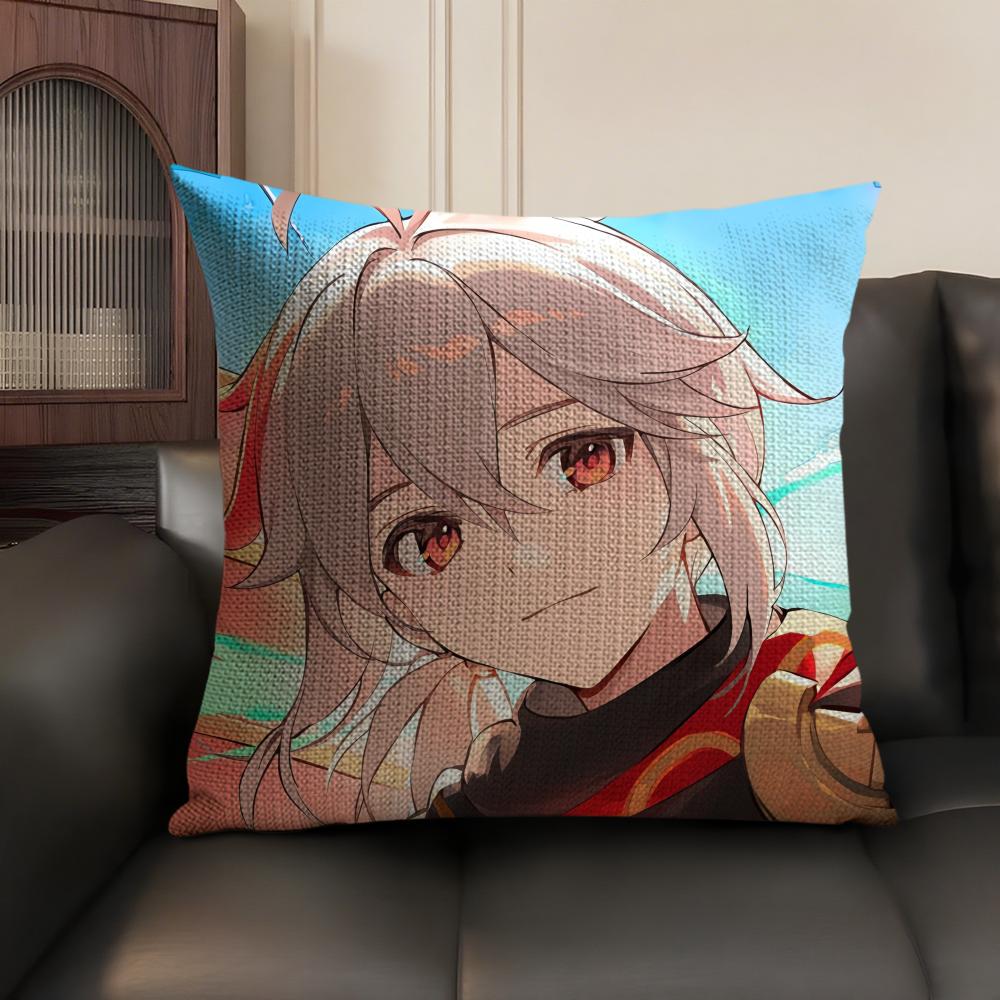 Kaedehara Kazuha Genshin Impact Cushion Cover Natural Linen Organic Fabric DoubleSided Printing Sofa Home Decor Pillow Case
