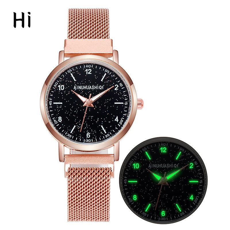 

Women s Starry Sky Luminous Needle Mesh Strap Magnet Student Watch