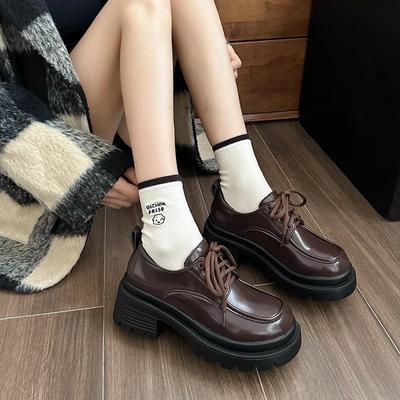 2024 Vente Chaude Chaussures Dames Mocassins Talons Hauts Plateforme Escarpins Décontractés Femme Bout Rond Talon Moyen Lacets Chaussures Chaudes Féminines